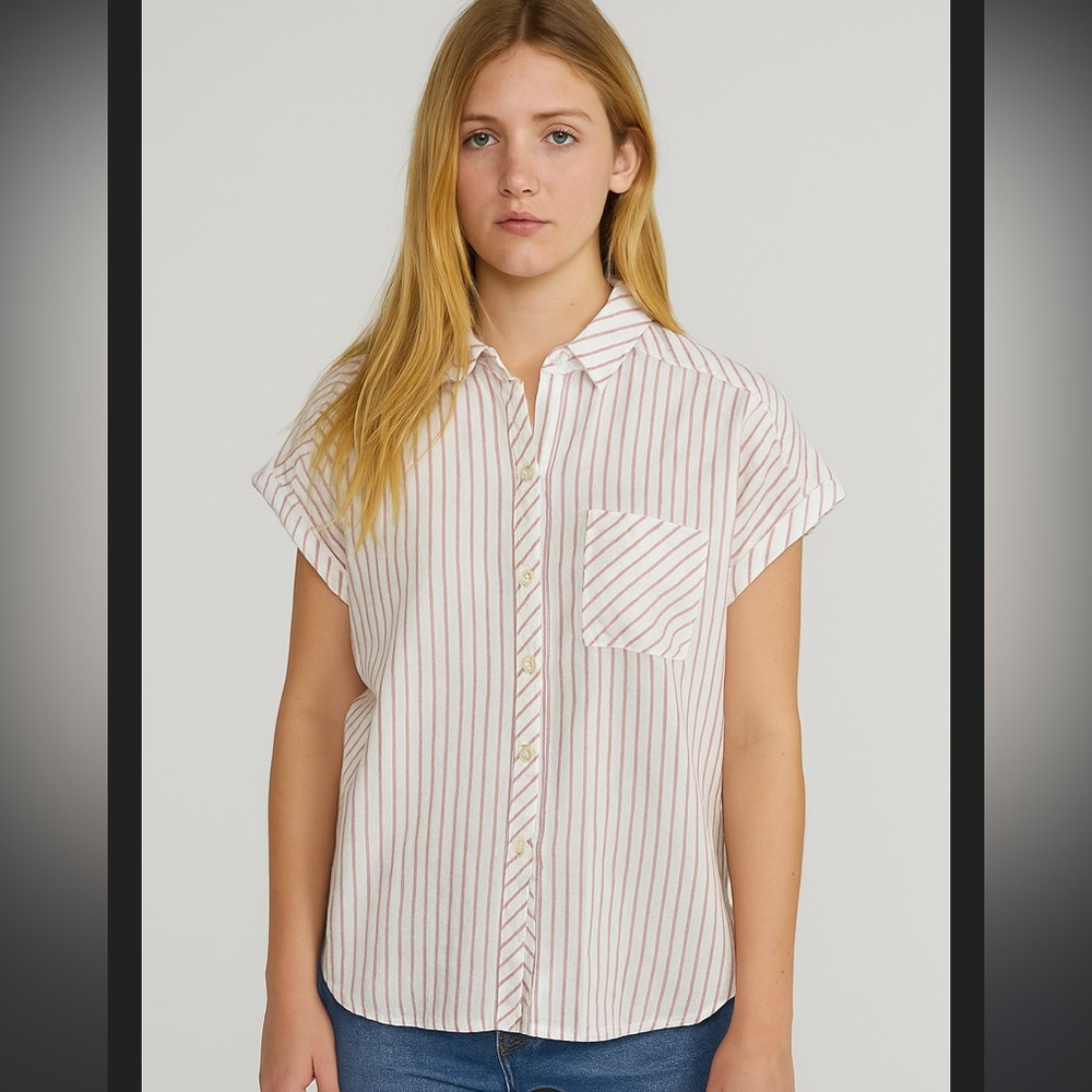 Faherty Avery Red Stripped Button Up Fall Casual … - image 1